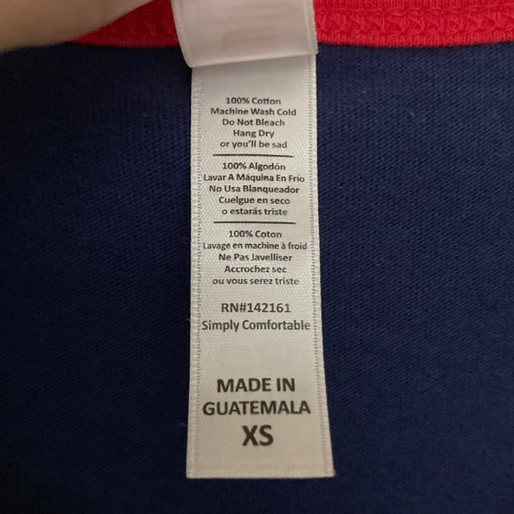 LuLaRoe Classic T - size XS - solid dark blue with red trim - Picture 3 of 5